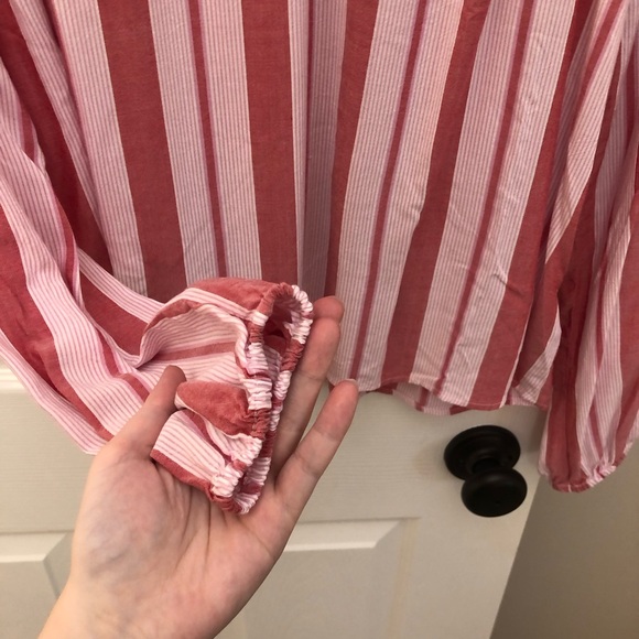 GAP Stripe Ruffle Shirt Lightweight Flowy Peasant Striped Summer Blouse Medium - Picture 6 of 15